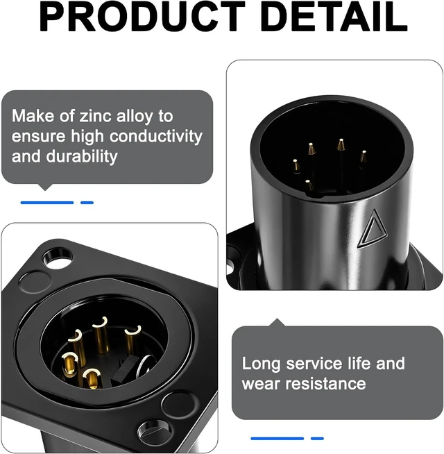Alt view image 3 of 7 - XMSJSIY D-Type 5 Pin XLR Male Panel Mount Adapter Socket- 2 PCS
