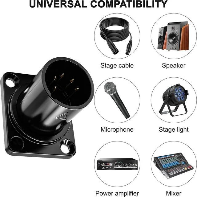 Alt view image 7 of 7 - XMSJSIY D-Type 5 Pin XLR Male Panel Mount Adapter Socket- 2 PCS