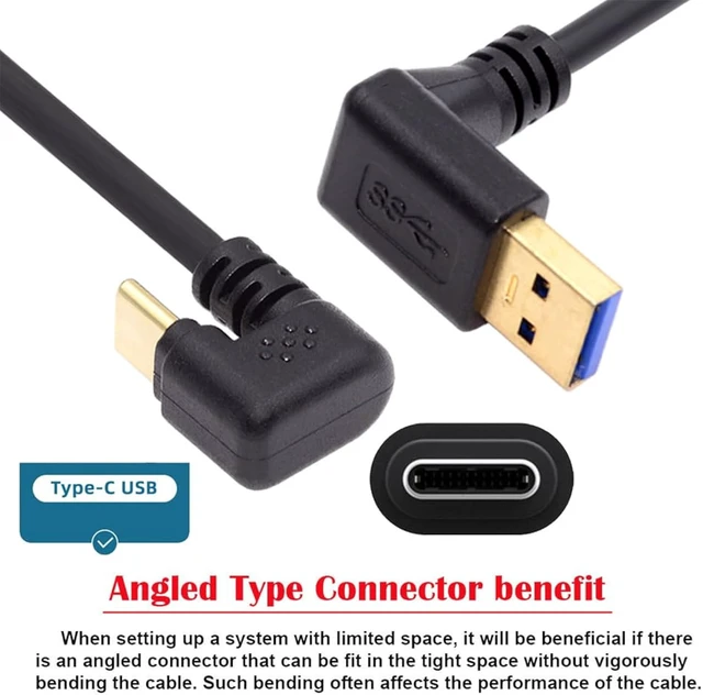 Alt view image 6 of 7 - cablecc 5Gbps USB3.0 Type-A Down Angled to USB-C Type C Power Data Cable Male to Male USB-C Opposite U Shape Back Angled