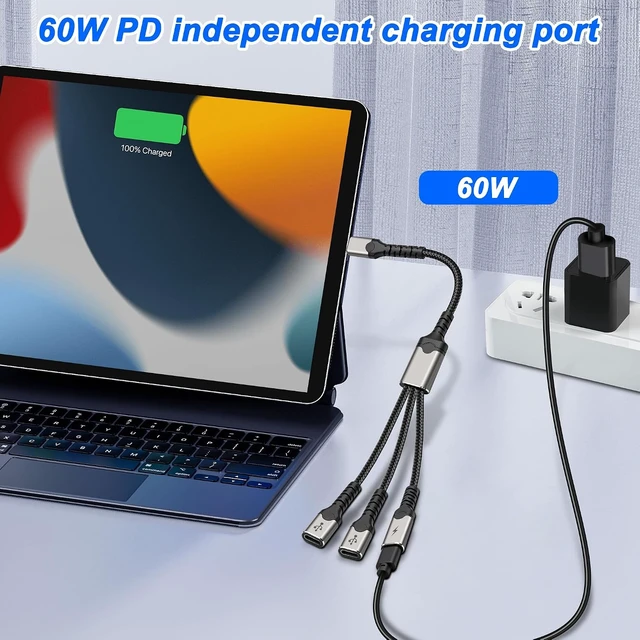 Alt view image 4 of 7 - XMSJSIY USB Type-C Y Splitter Charging Cable 1 in 3 Out Adapter