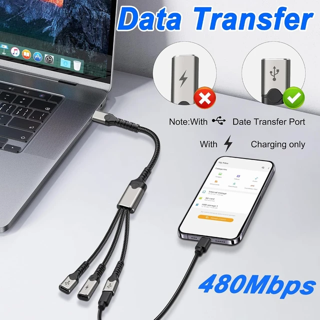 Alt view image 5 of 7 - XMSJSIY USB Type-C Y Splitter Charging Cable 1 in 3 Out Adapter