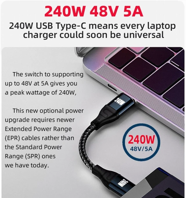 Alt view image 4 of 7 - chenyang USB C to USB C 240W Cable 480Mbps 48V 5A 90 Degree UP Angled Compatible with USB2.0 100W Charging 1.0M