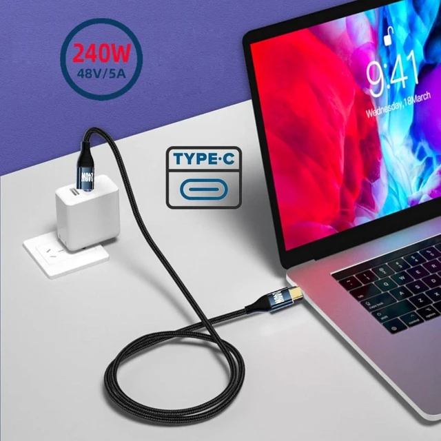 Alt view image 5 of 7 - chenyang USB C to USB C 240W Cable 480Mbps 48V 5A 90 Degree UP Angled Compatible with USB2.0 100W Charging 1.0M