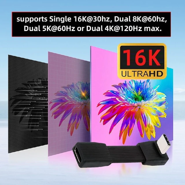 Alt view image 2 of 7 - cablecc 240W USB5.0 80Gbps FPC Flat Slim USB Type C Extension Cable Male to Female Up Angled 90 Degree 16K 8K 60Hz 5K 51MM
