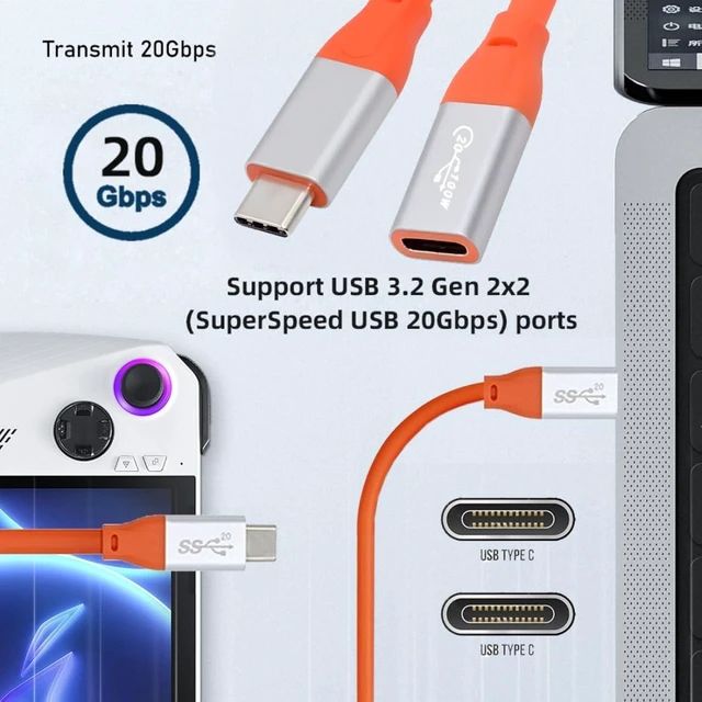 Alt view image 2 of 7 - chenyang USB C to C Extension Cable,USB 3.2 Gen 2x2 Cable Support 20Gbps Data Transfer PD 100W Fast Charging 8K@60Hz Video Output 0.98FT/0.3M
