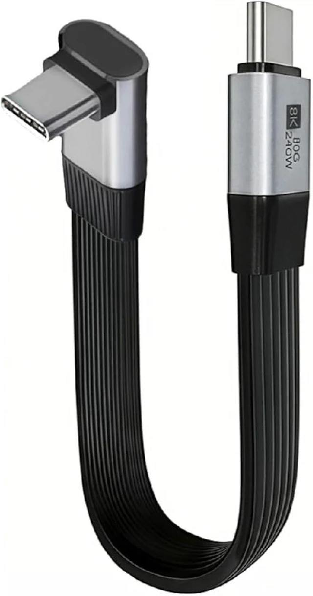 Main image of cablecc USB5.0 80Gbps Flat Slim FPC Male to Male 240W 16K 8K 60Hz 5K Extension Cable Up Angled 90 Degree 20cm Compatible with 40Gbps USB4.0 Thunderbolt3/4/5