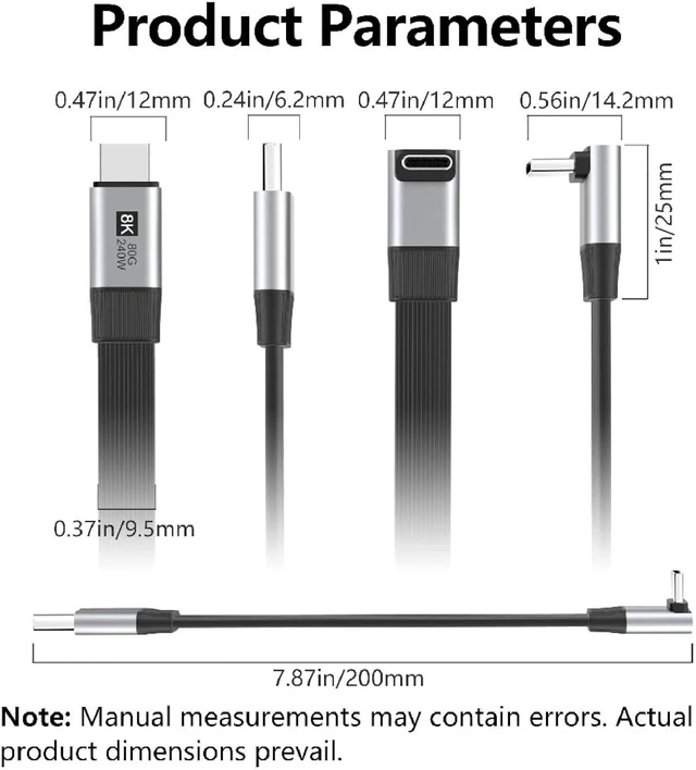 Alt view image 6 of 7 - cablecc USB5.0 80Gbps Flat Slim FPC Male to Male 240W 16K 8K 60Hz 5K Extension Cable Up Angled 90 Degree 20cm Compatible with 40Gbps USB4.0 Thunderbolt3/4/5