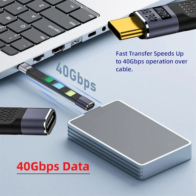 Alt view image 3 of 7 - cablecc USB4 40Gbps Extension Straight Cable Male to Female Slim Flat with 240W Power and 8K@60Hz Video 13cm