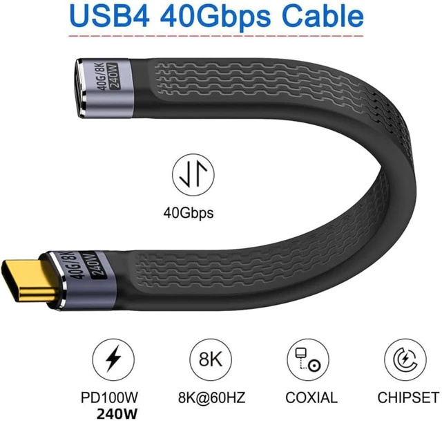 Alt view image 6 of 7 - cablecc USB4 40Gbps Extension Straight Cable Male to Female Slim Flat with 240W Power and 8K@60Hz Video 13cm