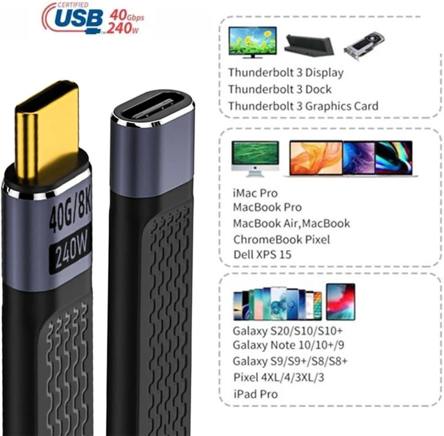 Alt view image 5 of 7 - cablecc USB4 40Gbps Extension Straight Cable Male to Female Slim Flat with 240W Power and 8K@60Hz Video 13cm