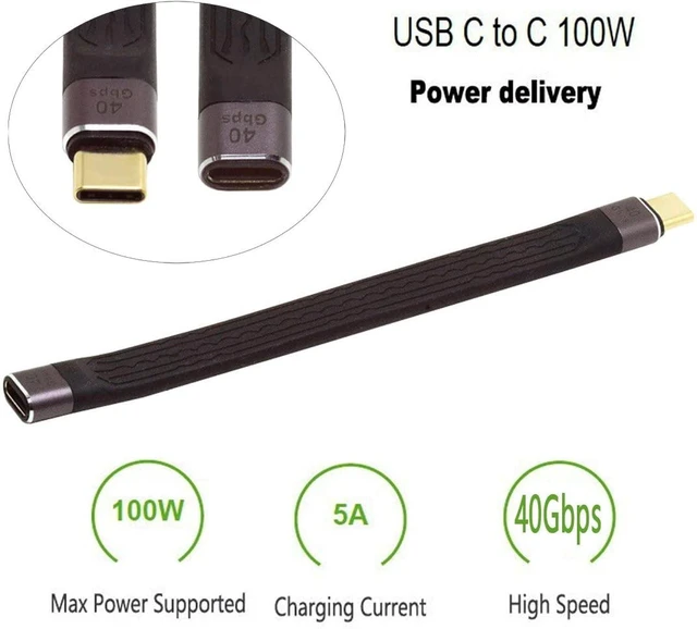 Alt view image 2 of 7 - cablecc USB4 Extension Cable Slim Flat Male to Female 40Gbps 13cm with 100W Charging and 8K@60Hz Compatible with Thunderbolt3/4