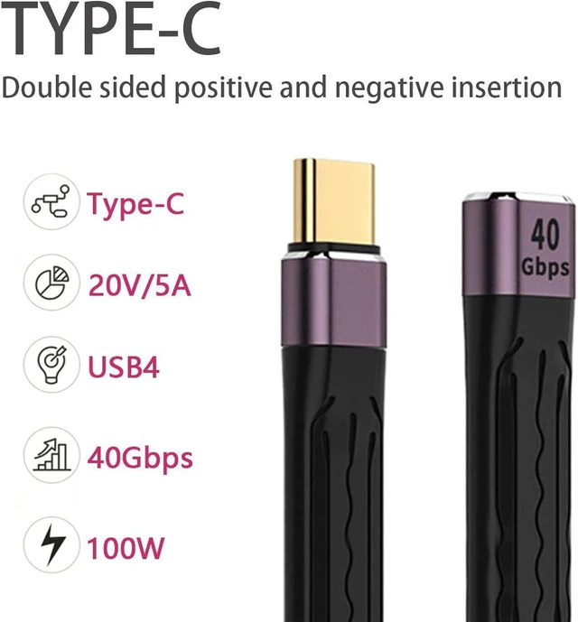 Alt view image 5 of 7 - cablecc USB4 Extension Cable Slim Flat Male to Female 40Gbps 13cm with 100W Charging and 8K@60Hz Compatible with Thunderbolt3/4