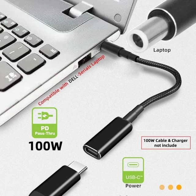 Alt view image 2 of 7 - chenyang 5.91 Inch USB C Female to DC 7.4x5.0mm Charging Cable,100W 20V 5A PD Trigger Converter Braided Short Power Cord Compatible with Dell Laptops