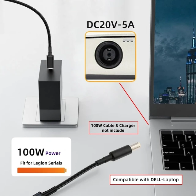 Alt view image 3 of 7 - chenyang 5.91 Inch USB C Female to DC 7.4x5.0mm Charging Cable,100W 20V 5A PD Trigger Converter Braided Short Power Cord Compatible with Dell Laptops