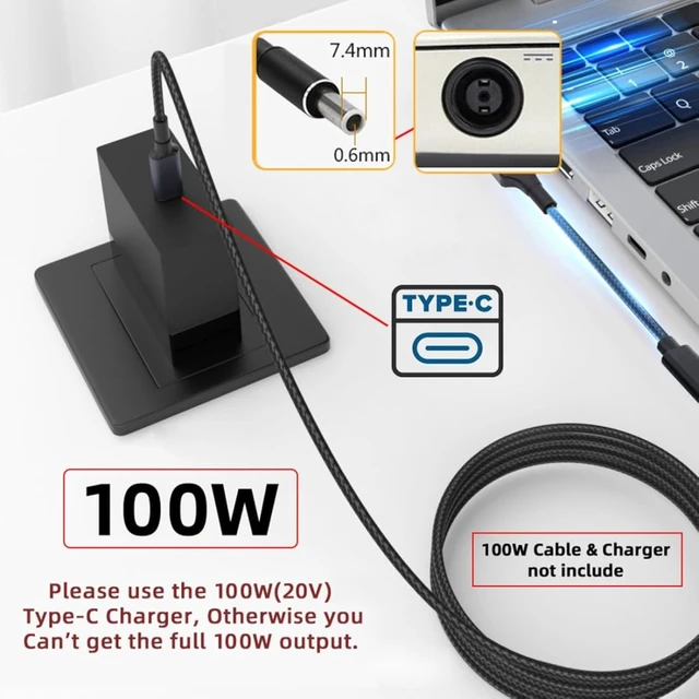 Alt view image 4 of 7 - chenyang 5.91 Inch USB C Female to DC 7.4x5.0mm Charging Cable,100W 20V 5A PD Trigger Converter Braided Short Power Cord Compatible with Dell Laptops