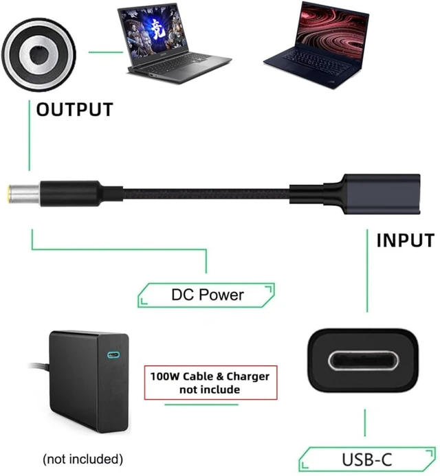 Alt view image 7 of 7 - chenyang 5.91 Inch USB C Female to DC 7.4x5.0mm Charging Cable,100W 20V 5A PD Trigger Converter Braided Short Power Cord Compatible with Dell Laptops