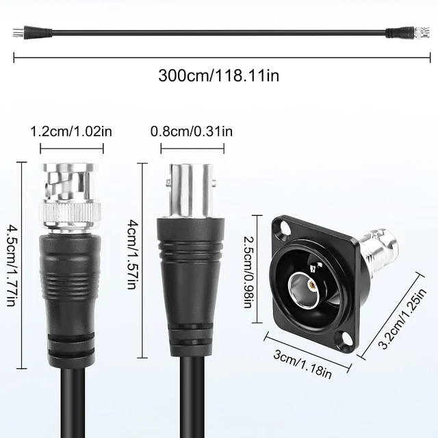 Alt view image 2 of 7 - XMSJSIY D-Type BNC Panel Mount to BNC Cable RG59 Extension Cable - 3M/9.8FT
