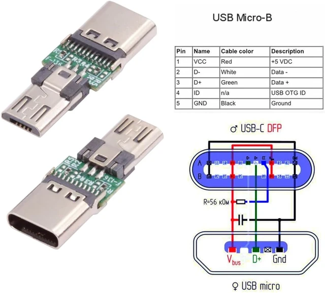 Alt view image 4 of 7 - cablecc 5pcs/lot 5Pin 480Mbps Micro USB 2.0 Male Connector to Type-C USB-C Female 5V Power Data PCBA Adapter for Tablet Phone Laptop