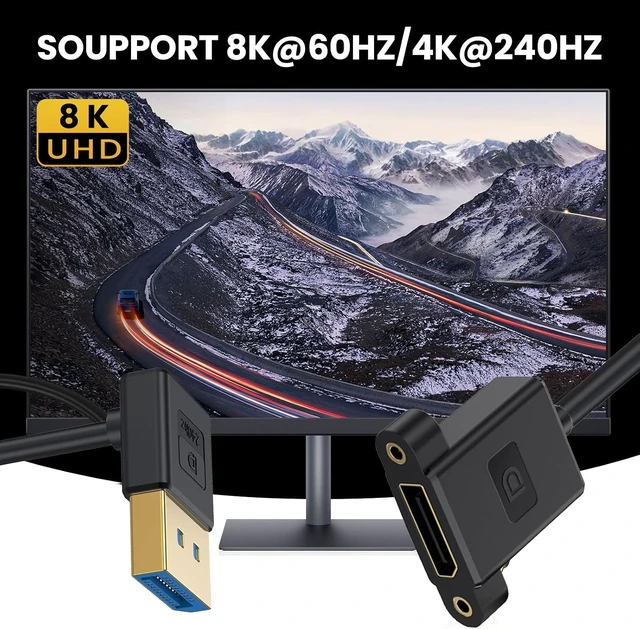 Alt view image 4 of 7 - cablecc DisplayPort 1.4 8K 60hz 4K 144hz Ultrafine DP Male to Female Down Angled Extension Cable for Desktop Laptop Monitor Graphics Card 30cm