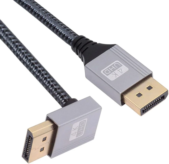 Main image of cablecc 4K 60hz DisplayPort DP to DP Ultra-HD UHD Cable 32.4Gbps high-Speed Up Angled Silver Sleeve 1.0M