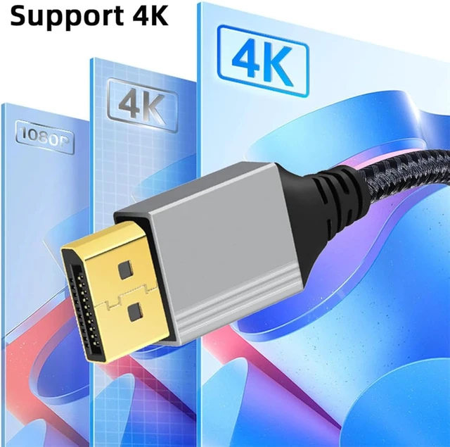 Alt view image 2 of 7 - cablecc 4K 60hz DisplayPort DP to DP Ultra-HD UHD Cable 32.4Gbps high-Speed Up Angled Silver Sleeve 1.0M