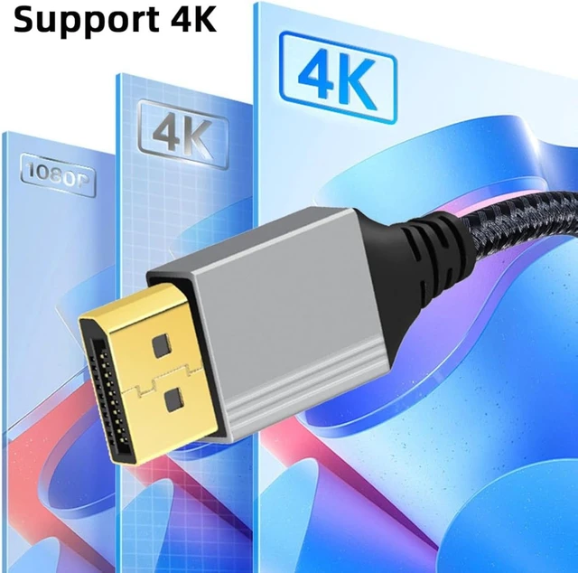 Alt view image 2 of 7 - chenyang DisplayPort 1.2 Cable, DisplayPort to DisplayPort 90 Degree Down Angled 4K@60Hz 2K@144Hz High Speed Gold Plated Braided Cable 1.0M