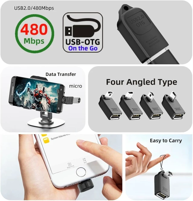 Alt view image 2 of 7 - chenyang 4 Pack USB to Mini USB OTG Adapter,Mini USB Male to USB 2.0 Female 90 Degree Angled On-The-Go Adapter for Keyboard/Mouse/Game Controller/Splitter/Flash Drive