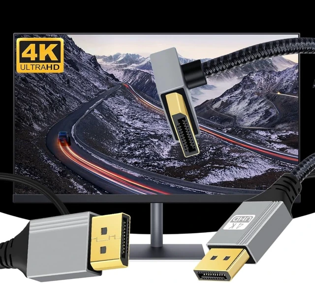 Alt view image 7 of 7 - chenyang DisplayPort 1.2 Cable, DisplayPort to DisplayPort 90 Degree Down Angled 4K@60Hz 2K@144Hz High Speed Gold Plated Braided Cable 1.0M