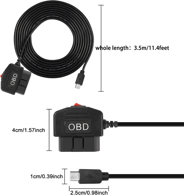 Alt view image 2 of 7 - XMSJSIY OBD/OBD2 to Micro USB Power Cable for Dash Camera OBDII Power Cable