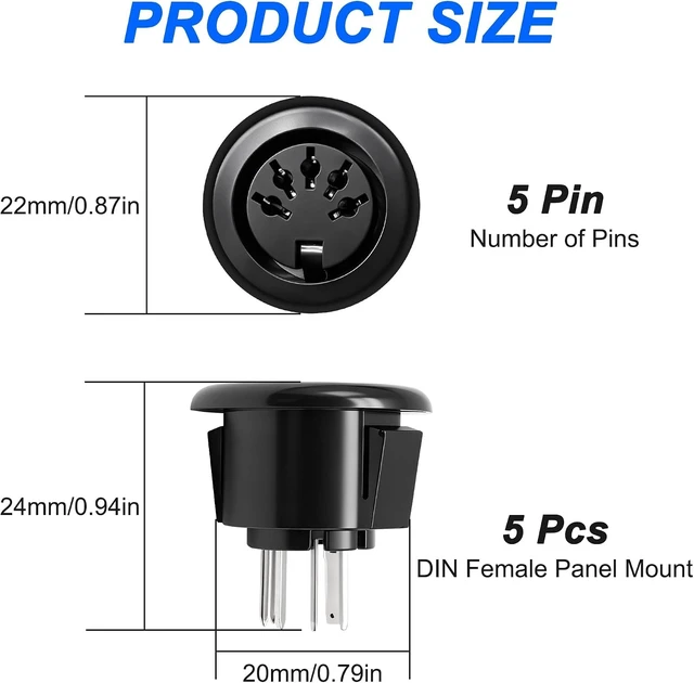 Alt view image 2 of 7 - XMSJSIY MIDI 5Pin DIN Panel Mount Female Jack Socket Audio Connector -5PCS