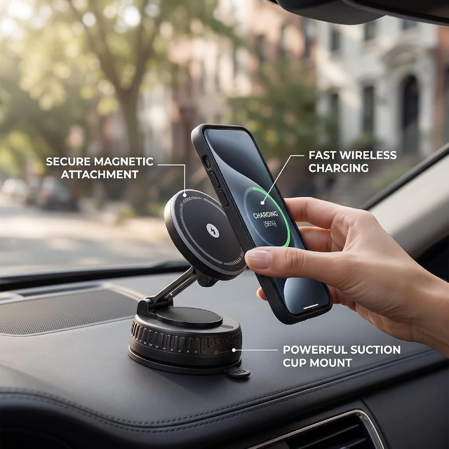 Alt view image 4 of 7 - LICAEVEY Magnetic Car Phone Mount Wireless Charging 360 Foldable
