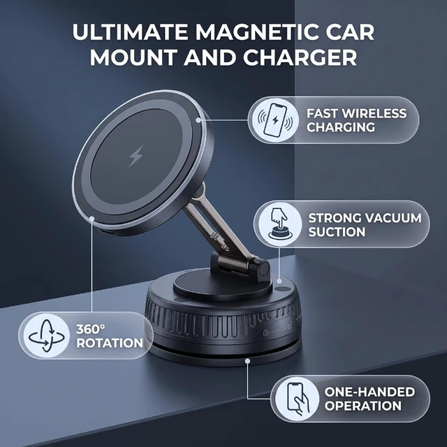 Alt view image 3 of 7 - LICAEVEY Magnetic Car Phone Mount Wireless Charging 360 Foldable