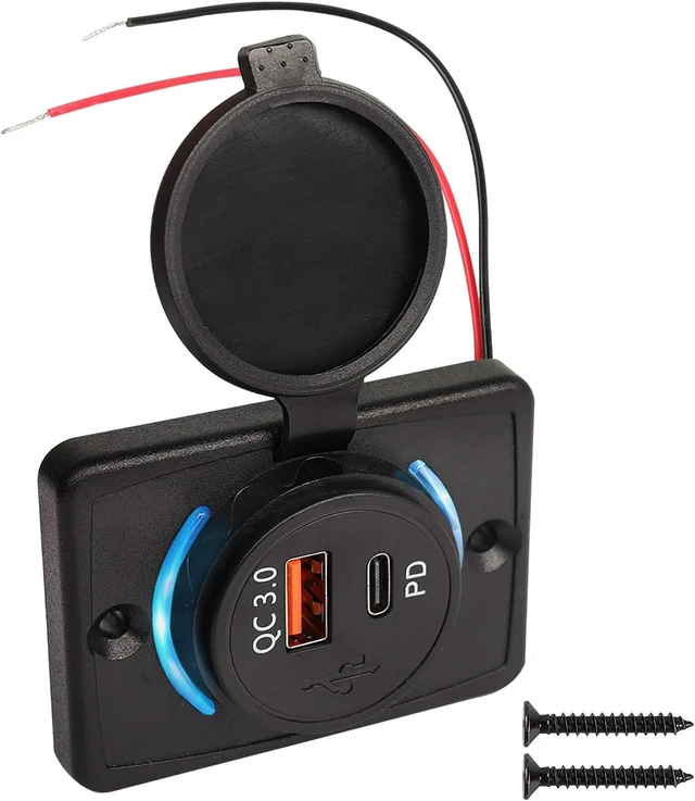 Main image of Brand Name 12V-24V Quick Car Charger - Dual PD USB-C & Quick Charge 3.0 USB-A Ports, 18W Power Delivery, Cap Type C Socket, Outlet Adapter