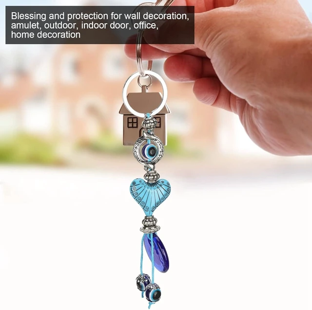 Main image of LICAEVEY Eye Keychain, Turkish Amulet Keyring with Heart Charm, Blue Evil Eye Pendant for Protection, Alloy Colored Glass Bead Keychain for Car Home Office, Friendship Gift Set of 2