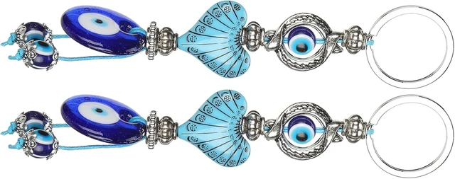 Alt view image 3 of 3 - LICAEVEY Eye Keychain, Turkish Amulet Keyring with Heart Charm, Blue Evil Eye Pendant for Protection, Alloy Colored Glass Bead Keychain for Car Home Office, Friendship Gift Set of 2