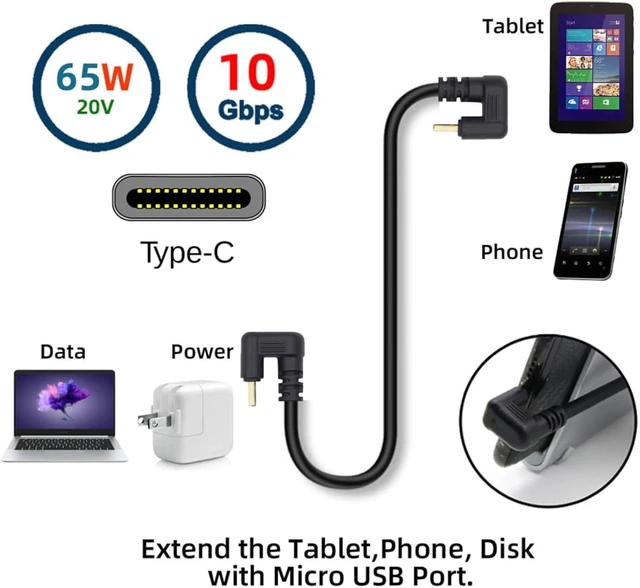 Alt view image 6 of 7 - cablecc Power Data Video 10Gbps USB3.0 Type C to USB-C Male to Male Opposite U Shape Back Angled Cable for NS Switch Phone Laptop
