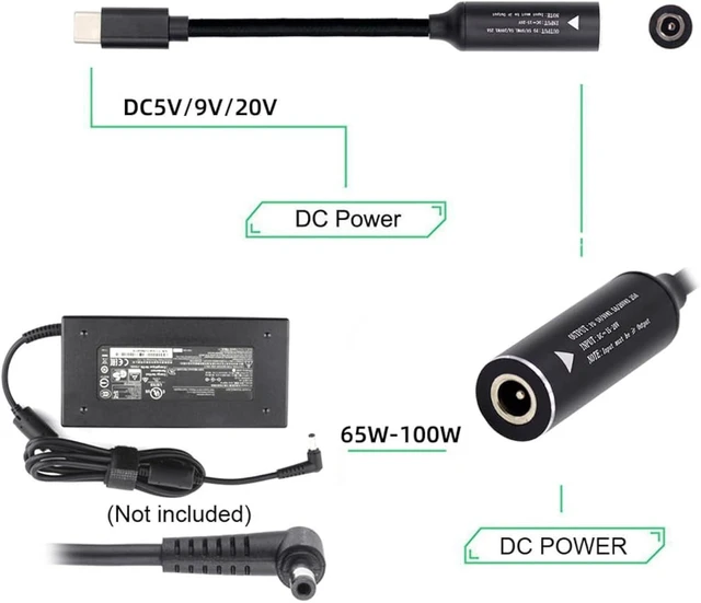 Alt view image 2 of 7 - cablecc 7.4x5.0mm Input DC Jack to USB-C Type-C Power Plug Charge Cable for PD 9V 15V 20V 65W Laptop Phone