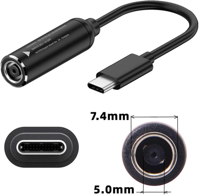 Alt view image 6 of 7 - cablecc 7.4x5.0mm Input DC Jack to USB-C Type-C Power Plug Charge Cable for PD 9V 15V 20V 65W Laptop Phone