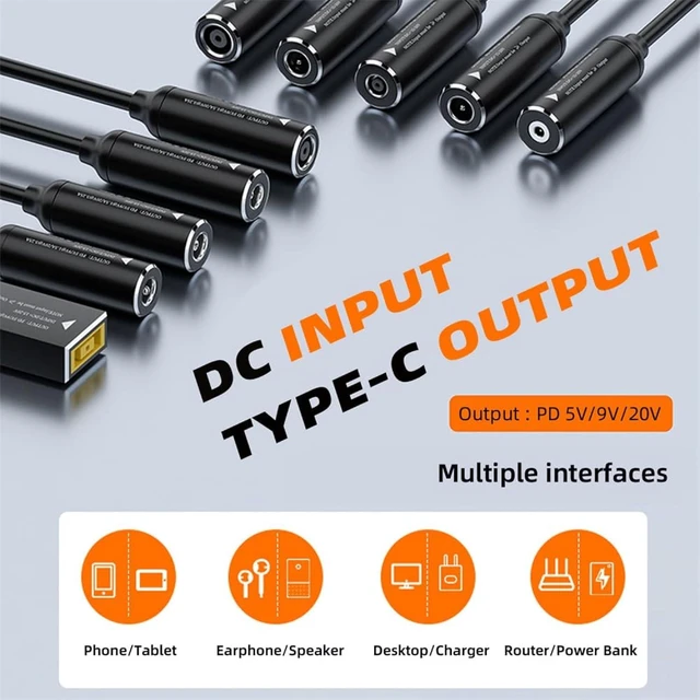Alt view image 5 of 7 - cablecc 7.4x5.0mm Input DC Jack to USB-C Type-C Power Plug Charge Cable for PD 9V 15V 20V 65W Laptop Phone