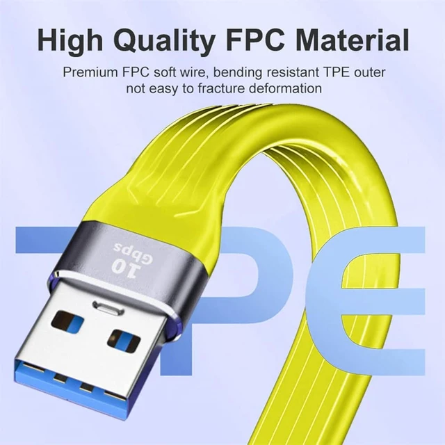 Alt view image 6 of 7 - cablecc Yellow 10Gbps USB 3.1 Type C Male to USB3.0 Type A Male Flat Slim FPC Data Cable for Laptop & Phone