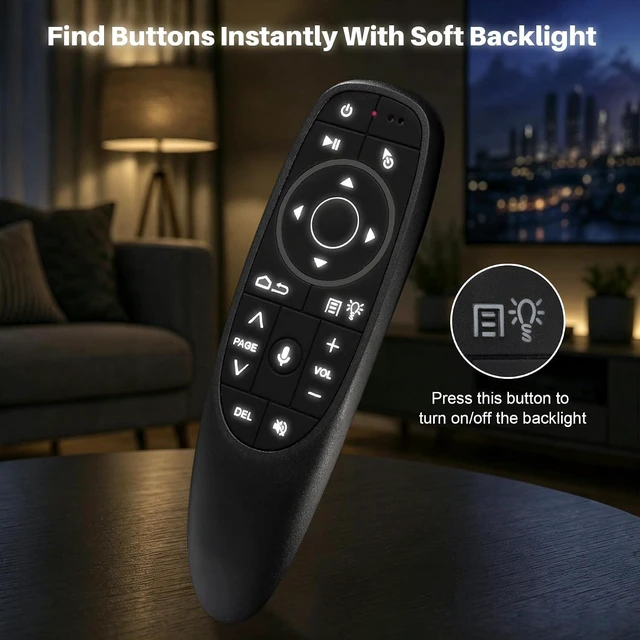 Alt view image 4 of 7 - Backlit 2.4G Wireless Voice Air Mouse Remote, 6 Axis Gyroscope, IR Learning
