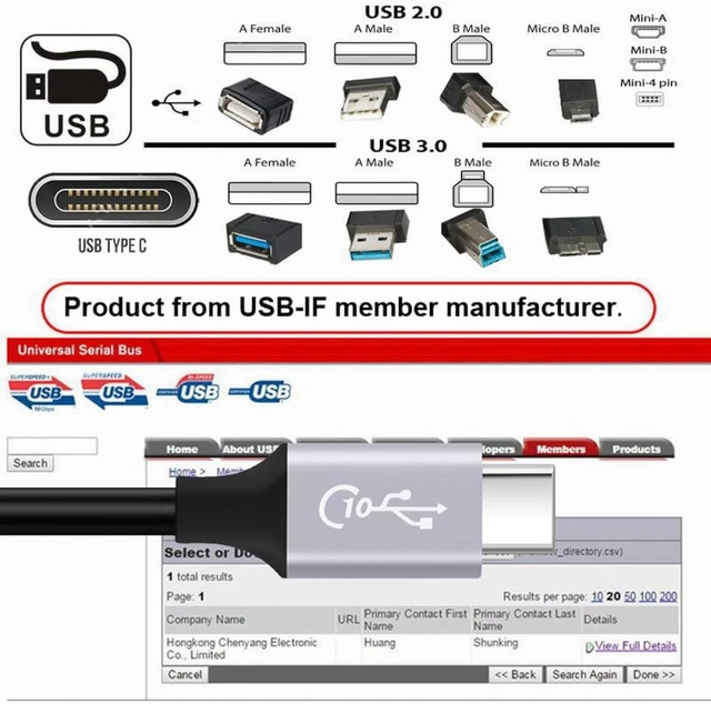 Alt view image 7 of 7 - cablecc 10Gbps 5V3A USB3.0 Type A Male to USB 3.1 Type C Male Data Power Cable for Laptop Phone Disk 100cm