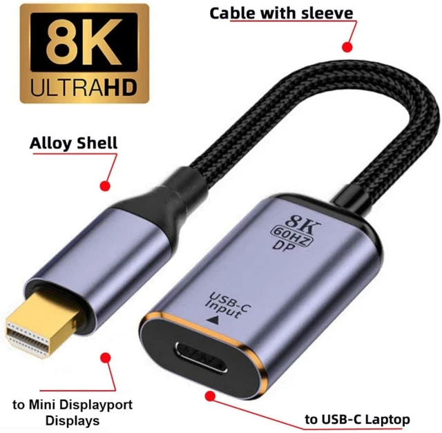 Alt view image 4 of 7 - chenyang USB C to Mini Displayport Cable,USB Type C Female Input to Mini Displayport 1.4 Male Output HDTV Cable 8K@60hz 4K@120hz for Tablet Phone Laptop