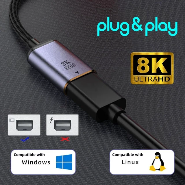 Alt view image 5 of 7 - chenyang USB C to Mini Displayport Cable,USB Type C Female Input to Mini Displayport 1.4 Male Output HDTV Cable 8K@60hz 4K@120hz for Tablet Phone Laptop