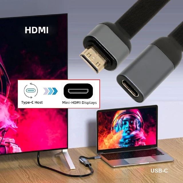Alt view image 4 of 7 - cablecc Ultra Slim Flat USB-C Type-C Host Female to Mini HDMI Sink Male 4K 60hz HDTV Cable Adapter 1080p for Laptop Tablet Phone 88mm Included Connector