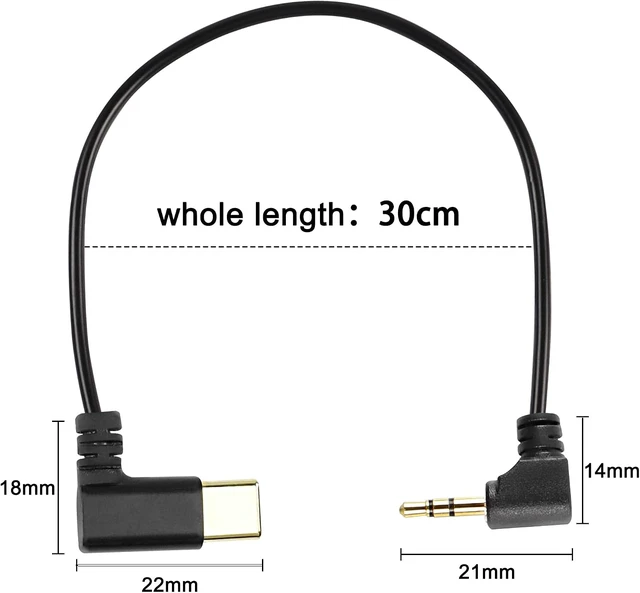 Alt view image 2 of 7 - XMSJSIY Type C to 2.5mm Audio Cable USB C Male to 2.5mm TRS 3 Pole Male AUX 90 Degree Right Angle Headphone Jack Replacement Extension Cable Gold Connector Plated- 29cm/11inch 2Pcs