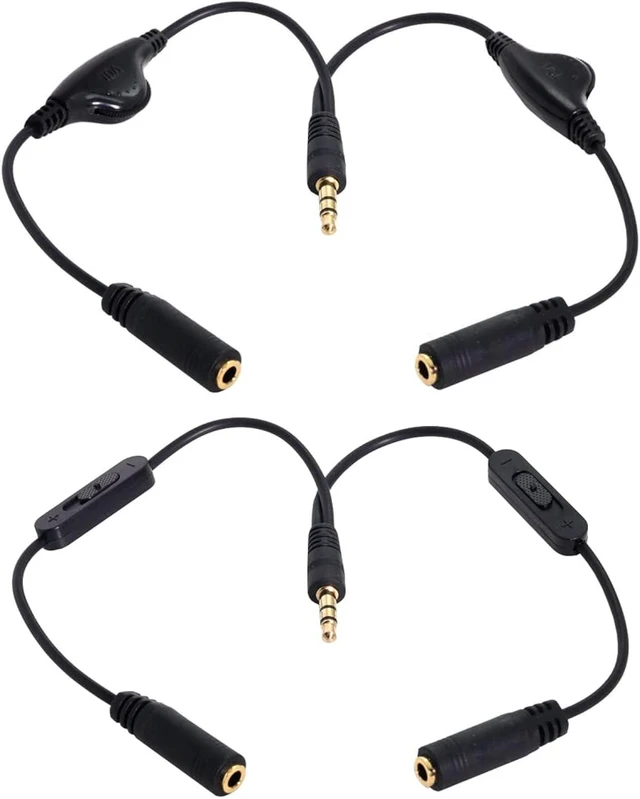 2PCS CY Black 3.5mm Stereo Male to Double 3.5mm Female Audio Headphone ...