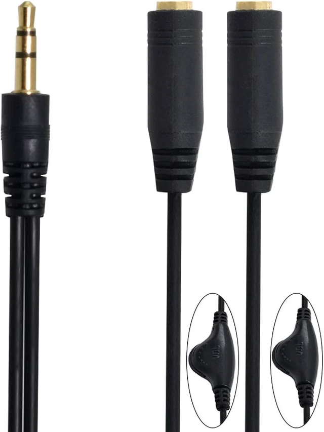 2PCS CY Black 3.5mm Stereo Male to Double 3.5mm Female Audio Headphone ...