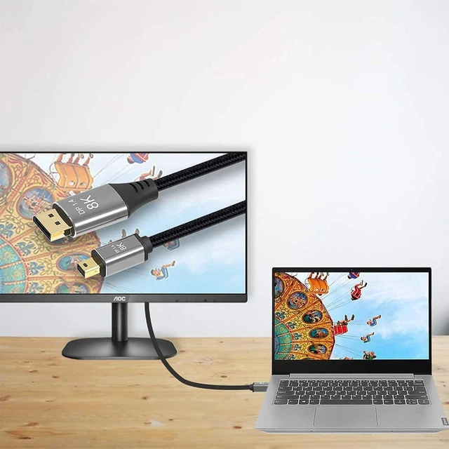 Alt view image 4 of 7 - Chenyang 2m Mini DP to DP 4K 8K DisplayPort Cable for Video PC Laptop TV