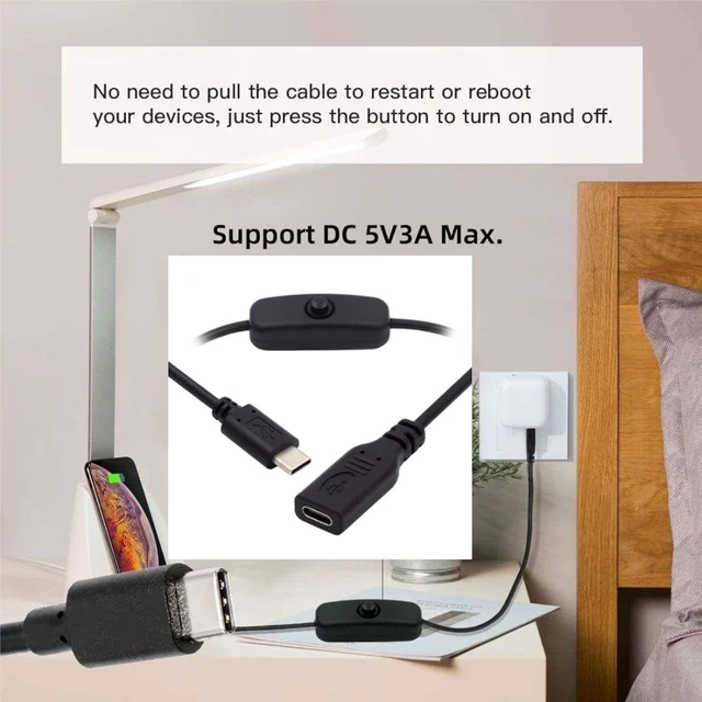 Alt view image 5 of 7 - chenyang USB C Power Switch Extension Cable USB C Male to Female with On/Off Power Switch Button DC 5V Power Extension Cable for Laptop Keyboard Raspberry Pi 4B